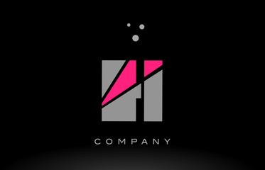 ih i h alphabet letter logo pink grey black icon