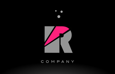 ir i r alphabet letter logo pink grey black icon