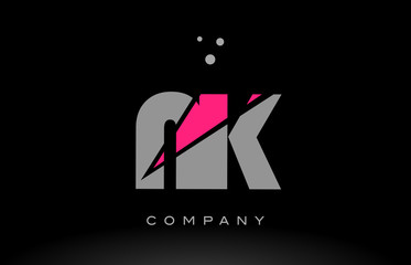 nk n k alphabet letter logo pink grey black icon