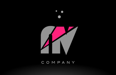 nv n v alphabet letter logo pink grey black icon