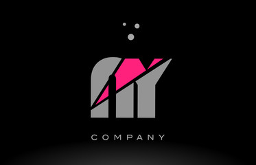 ny n y alphabet letter logo pink grey black icon