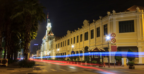 Fototapeta na wymiar Night View of City Hall, Saigon, Ho Chi Minh City, Vietnam