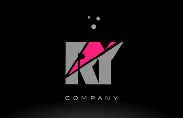 ry r y alphabet letter logo pink grey black icon - obrazy, fototapety, plakaty