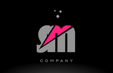sm s m alphabet letter logo pink grey black icon
