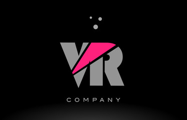 vr v r alphabet letter logo pink grey black icon