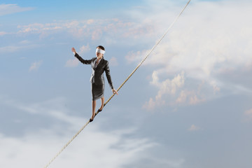 She is walking blindfolded