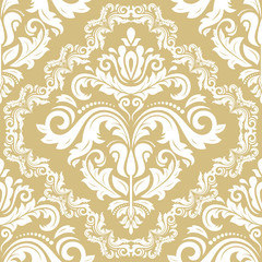Fototapeta premium Damask classic white and golden pattern. Seamless abstract background with repeating elements. Orient background