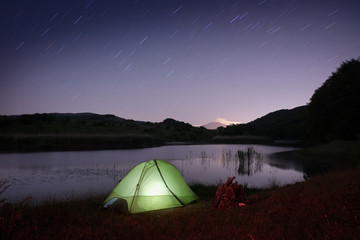 Tent On The Lake In Nebrodi Park, Sicily