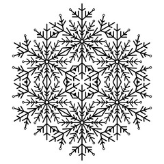 Round snowflake. Abstract winter black and white ornament. Fine snowflake