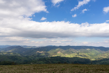 Carpathians, mountains from a height in the town of Slavsk