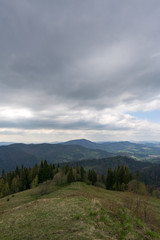 Naklejka na ściany i meble Carpathians, mountains from a height in the town of Slavsk