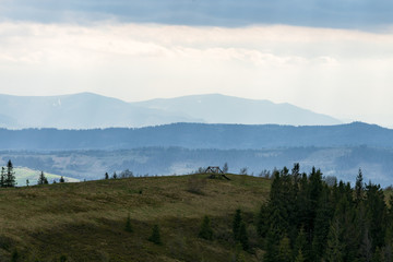 Carpathians, mountains from a height in the town of Slavsk