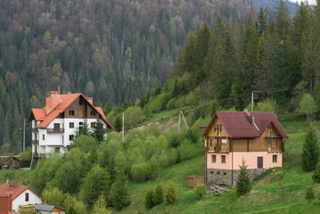 Fototapeta na wymiar Hotels in Slavsk. The Carpathians!