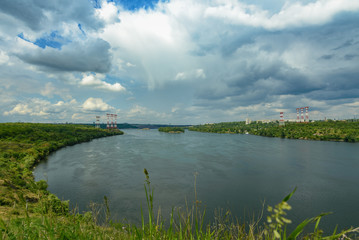 Naklejka premium Landscape of the banks of the Dnieper before the rain