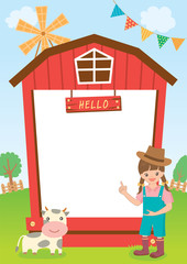 Bran frame with cowgirl and cow at fram