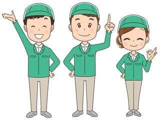 作業着の男女グループ