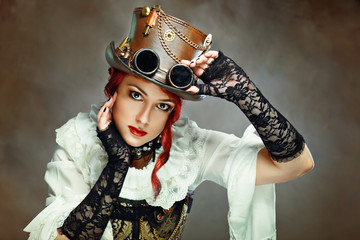 Girl Wearing Steampunk Hat