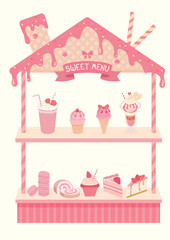 Sweet menu shelf house decorated with strawberry flavor