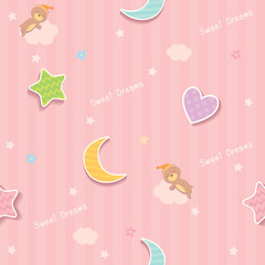 Pink seamless pattern with little bear design for kids
