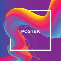 Abstract colorful poster. Wave Smoke shapes with square frame. Space for text. Dynamic Effect.