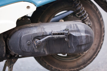 The engine of blue retro scooter