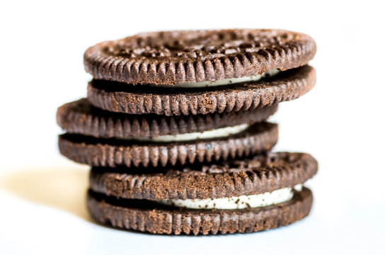 brown biscuits on white background
