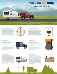 Hiking and outdoor set flat nature camping travel vector illustration