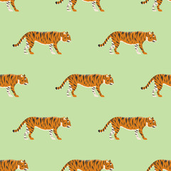 Fototapeta na wymiar Tiger action wildlife animal danger mammal seamless pattern fur wild bengal wildcat character vector illustration