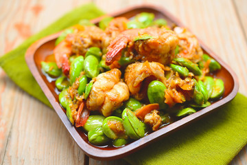 Stir-fried Stink Bean with Prawn, Asian Food
