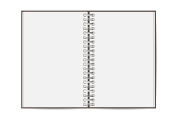 Blank realistic opened spiral notebook isolated on white background. Vertical copybook. Template (mock up) of organizer or diary. Vector