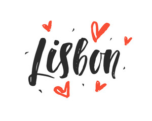 Lisbon. Modern city hand written brush lettering