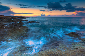 Fototapeta na wymiar Amazing seascape, landscape with sunrise or sunset. Long exposure.