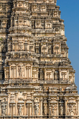 A part of Virupaksha Temple Gopura (Tower) as seen from Hemakuta hill. This magnificent temple was built by the most famous ruler of the Vijayanagar Empire, Sri Krishnadevaraya in the 16th Century. 