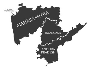 Dadra and Nagar Haveli - Maharashtra - Telangana - Andhra Pradesh Map Illustration of Indian states