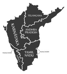 Southern states of India map illustration