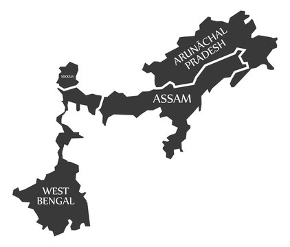 West Bengal Sikkim Map West Bengal - Sikkim - Assam - Arunachal Pradesh Map Illustration Of Indian  States Stock Vector | Adobe Stock