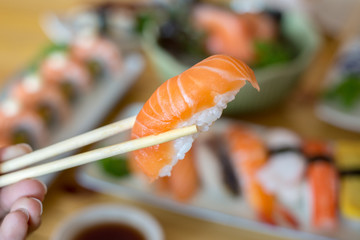 Sushi Salmon with Chopsticks