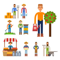 Farmer character man agriculture person profession rural gardener worker people vector illustration.