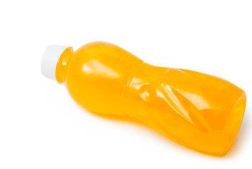 Orange juice ,healthy drinks in plastic bottles on white background