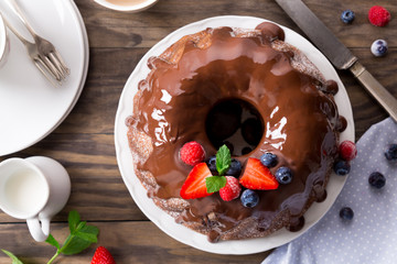 Chocolate bundt cake with berries