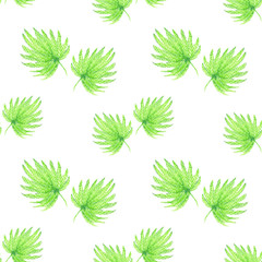 Tropical seamless pattern with dry pastel drawn palm leaves