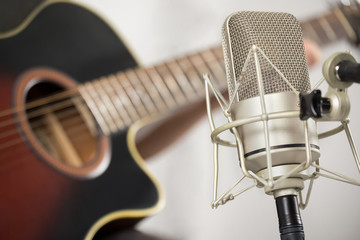 Professional microphone and acoustic guitar