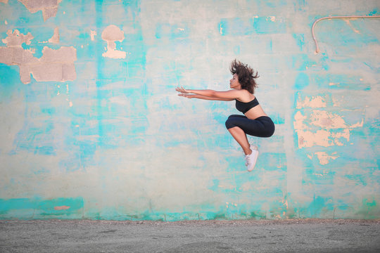 Girl jumping high