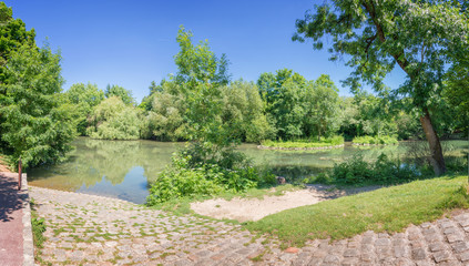 Island on the river Marne, named The little Venice of the Val de Marne near Paris and Creteil, France