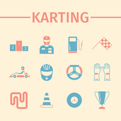 Karting flat icon set. Speed racing conceptual banner. Vector