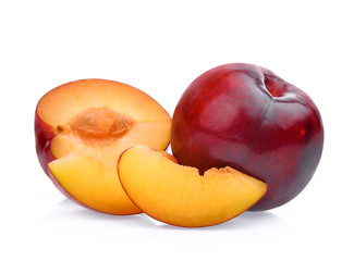 Fototapeta na wymiar red cherry plum with slice isolated on white background