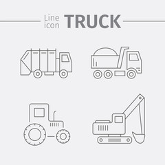 Machines, thin line style. Truck icon.