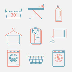 Laundry Service. Laundry. Washing. Vector line icon set.