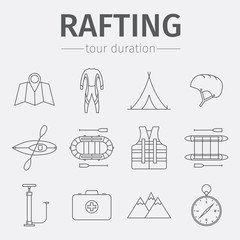 Rafting equipment line icon collection. Vector.