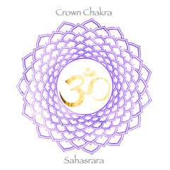 seventh crown chakra Sahasrara on purple watercolor